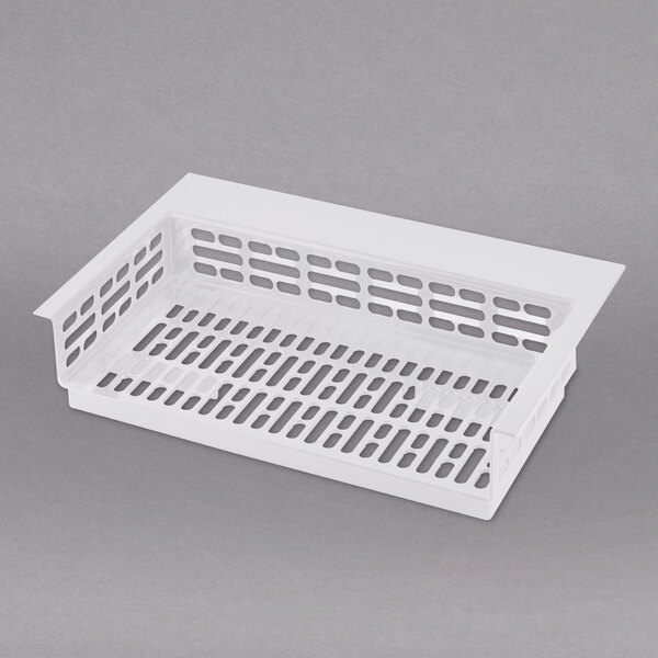 a white plastic tray with holes