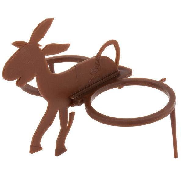 A brown plastic toy donkey with a handle.