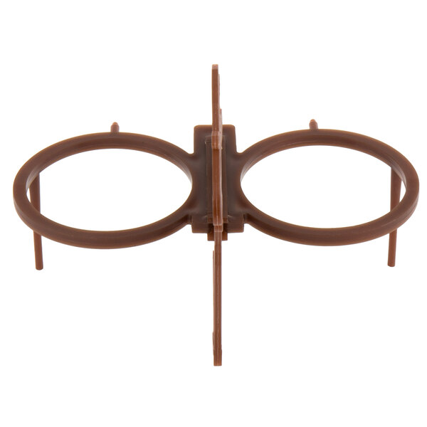 A brown plastic HS Inc. "Paulie Jose" salsa caddy with two circles.