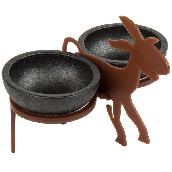 A black polypropylene bowl with a donkey figure on it.