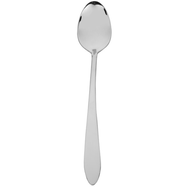 A silver spoon with a black handle.
