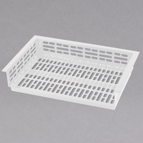 A white Tablecraft cast aluminum perforated cold well template.