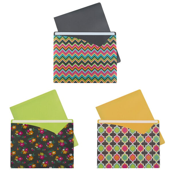 a colorful patterned envelope with a yellow envelope