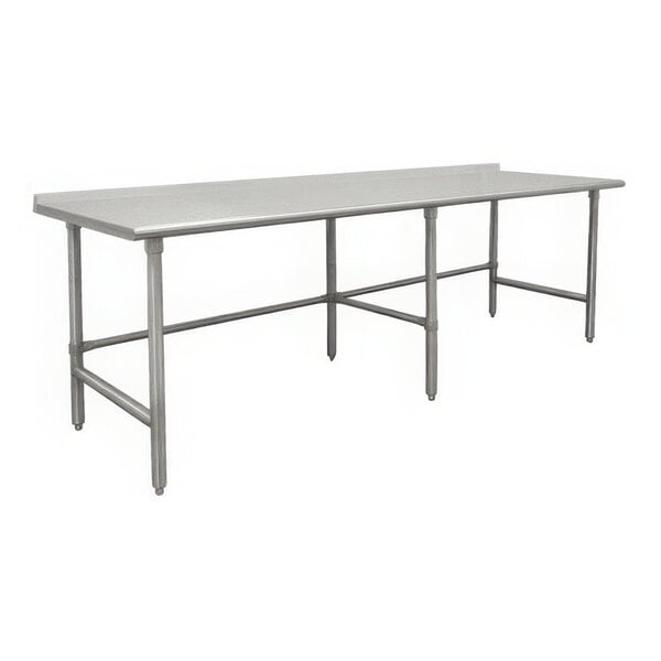 Advance Tabco TFMS-2412 24" x 144" 16 Gauge Open Base Stainless Steel Commercial Work Table with 1 1/2" Backsplash