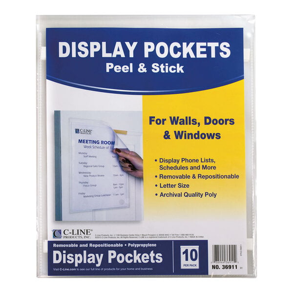 C-Line 36911 Letter Size Clear Polypropylene Display Pocket - 10/Pack