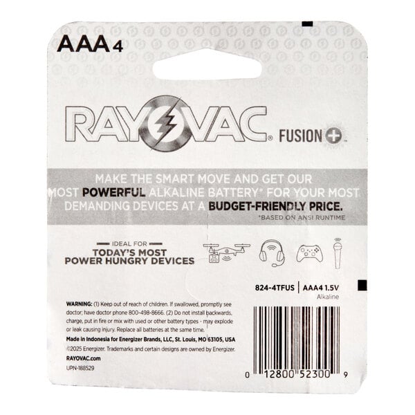 Rayovac 824-4TFUSK Fusion AAA Advanced Alkaline Batteries   - 4/Pack