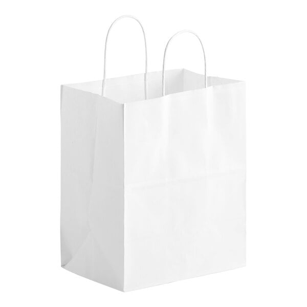 Duro 10 x 6 3 4 x 12 Bistro White Paper Shopping Bag with Handles 250 Bundle