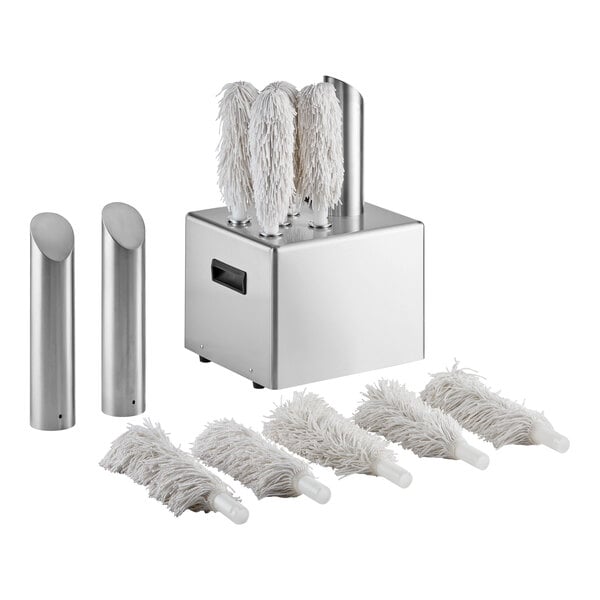 Noble Warewashing GP1250 Glass Genie Commercial Five Brush Electric Glass Polisher with Standard and Extra-Large Polishing Heads and Blow Tube - 120V, 1250W