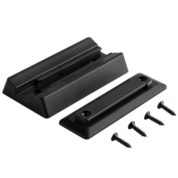 A black rectangular wall-mounted stanchion head with screws.