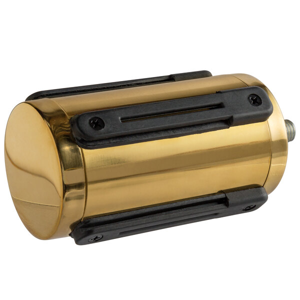 A gold stainless steel stanchion head with black rubber handles.