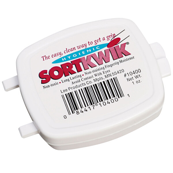 A white LEE container of Sortwik fingertip moistener with a barcode.