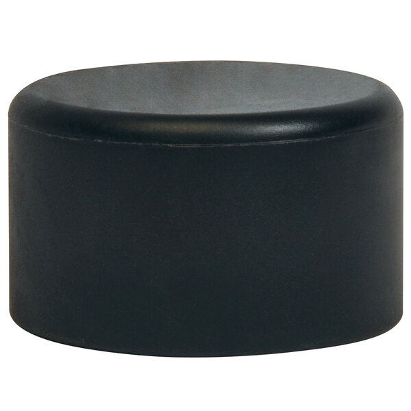 A black plastic cylinder with a black end and a white background.