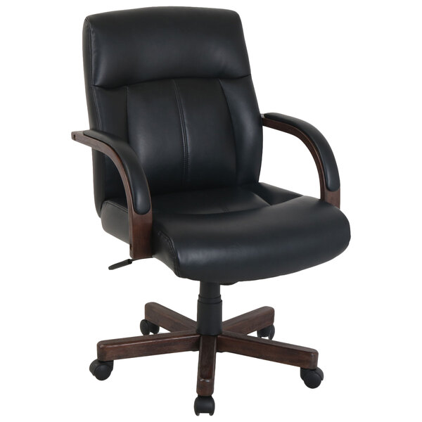 Alera Aleka641mb Dorian Series Black Leather Wood Trim Office