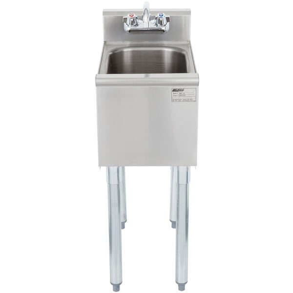 a stainless steel sink with a faucet