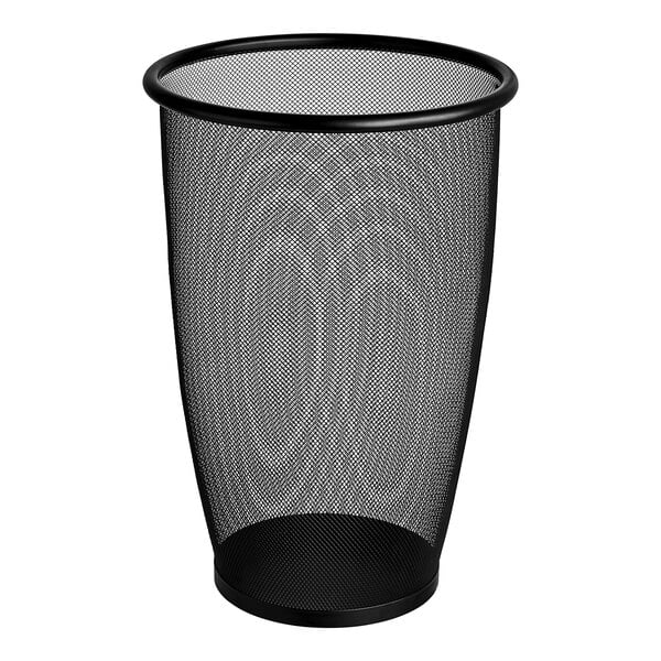 A Safco black mesh wastebasket.