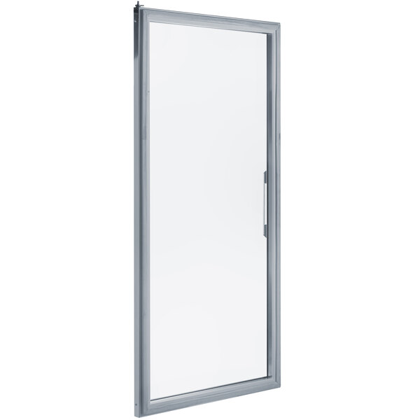 A white rectangular door with a glass window.