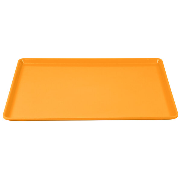 An orange rectangular Cambro dietary tray.