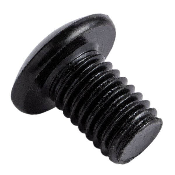 A close-up of a black Lavex screw with a round head.