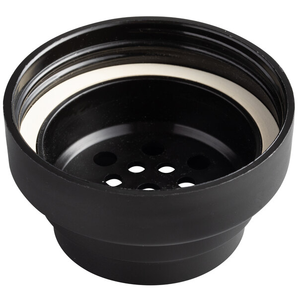 A black plastic Libbey shaker cap with holes in it.
