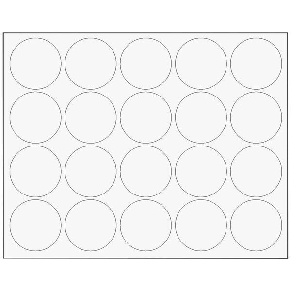 A white sheet with 20 white circle magnets with black outlines.