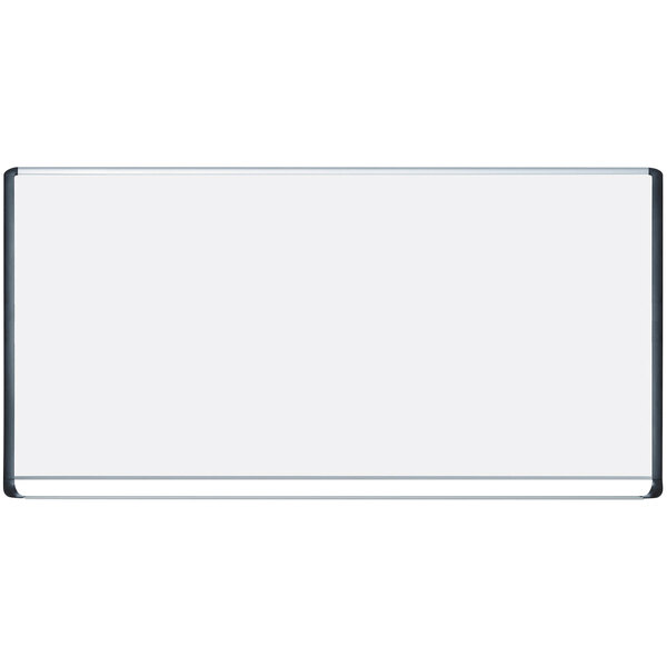 A white board with a black frame.