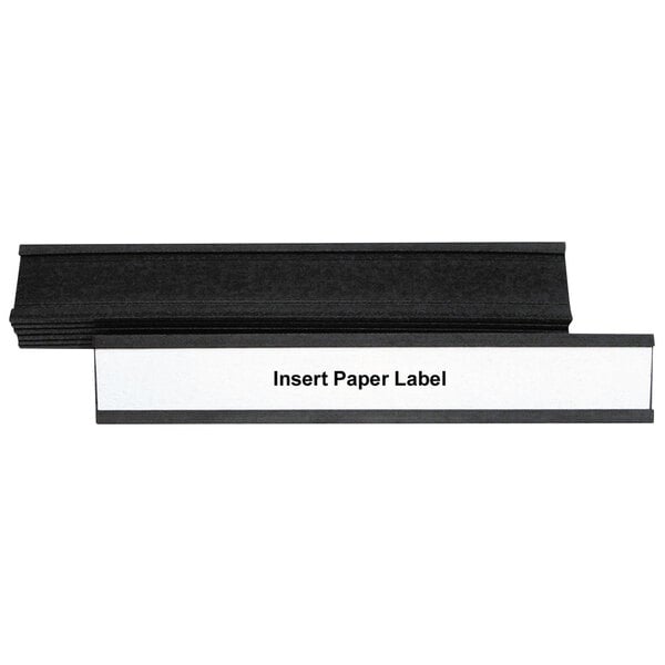 A black rectangular MasterVision magnetic card holder with a white label.