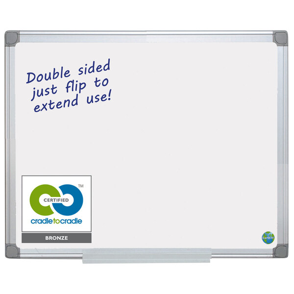 A white MasterVision reversible dry erase board.