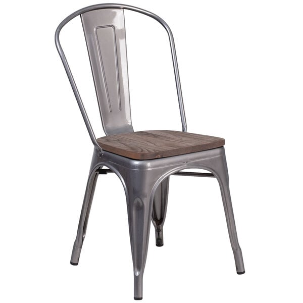 A Flash Furniture metal chair with a wood seat and back.