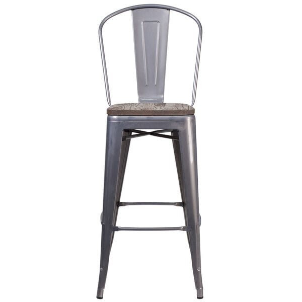 A Flash Furniture metal bar stool with a square wood seat.