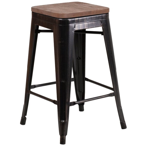 a stool with a wooden seat