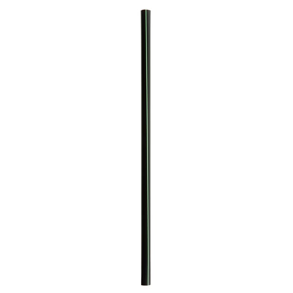 A black unwrapped Eco-Products compostable cocktail straw with green lines.