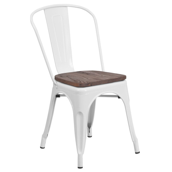 flash furniture ch-31230-wh-wd-gg white stackable metal chair with vertical  slat back and wood seat