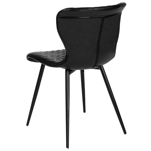 A black chair with metal legs.