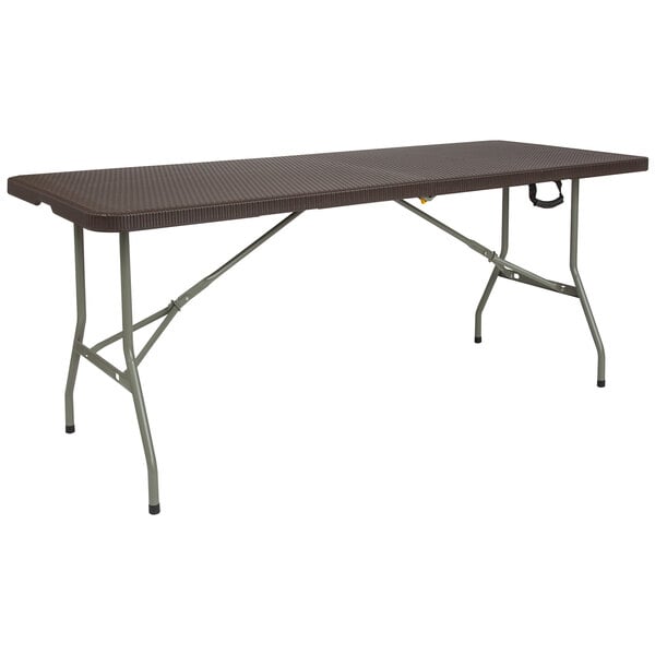 A brown rectangular Flash Furniture bi-fold table with legs.