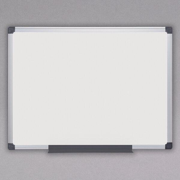 A MasterVision white board with a black frame.