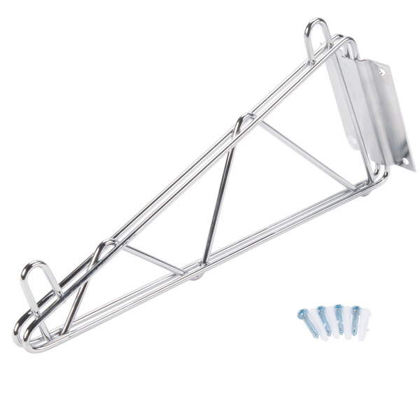 A metal frame wall mounting bracket with screws.