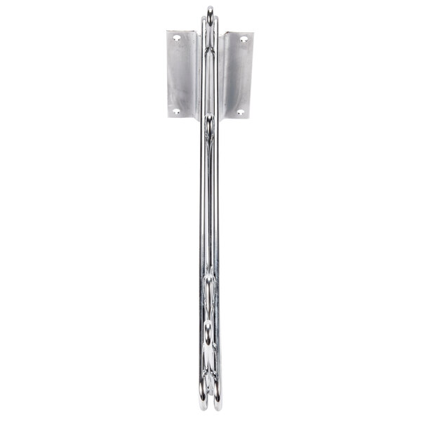 An Advance Tabco wall mounting bracket for chrome wire shelving.
