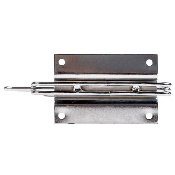 A stainless steel wall mounting bracket with two holes.