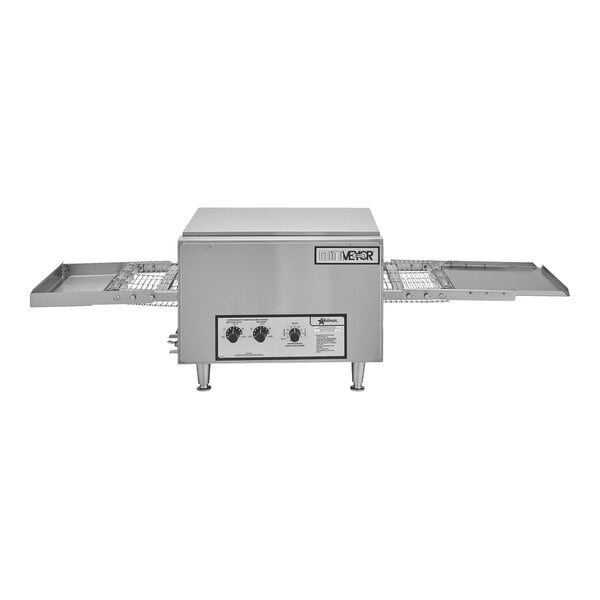 A Star Miniveyor conveyor oven with two open doors and two racks.