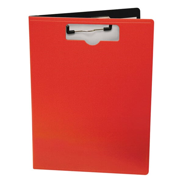 A red Mobile Ops portfolio clipboard with a low-profile black clip.