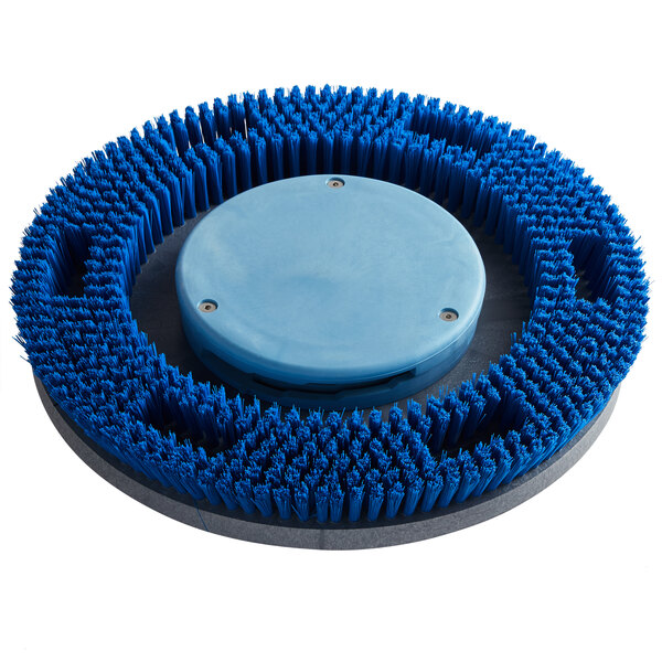 A blue circular Minuteman shampoo brush.
