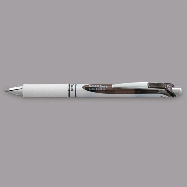 A white and black Pentel EnerGel pen.