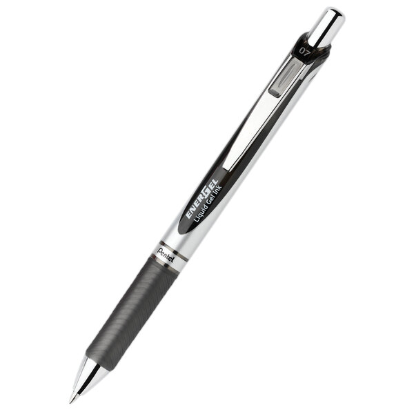 A Pentel EnerGel pen with a black and silver tip.