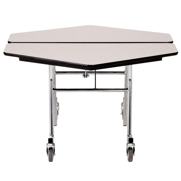 a white table with black top