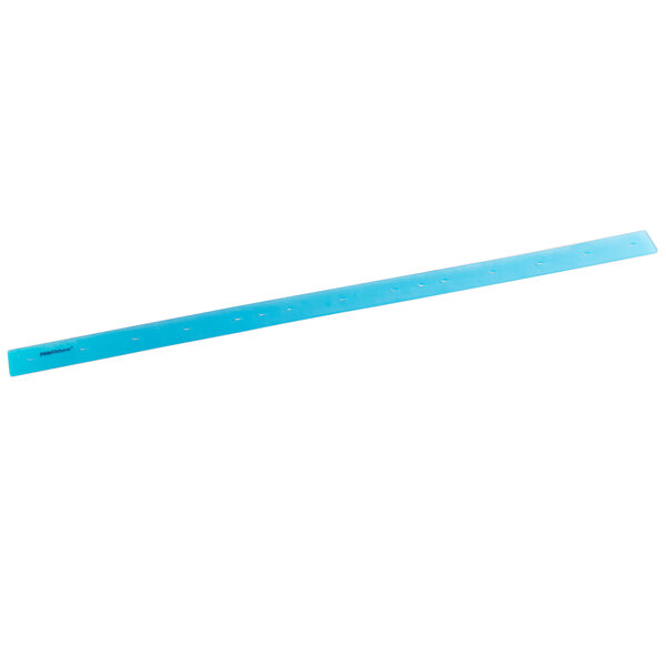 A blue plastic strip with white dots.