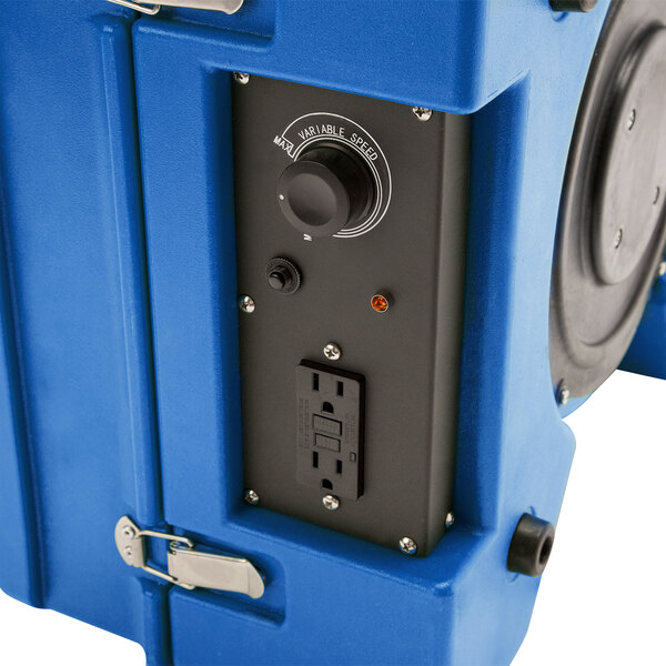 A blue B-Air air scrubber in a blue case with black knobs.