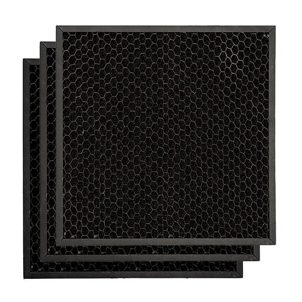 A stack of three black B-Air activated carbon filters.