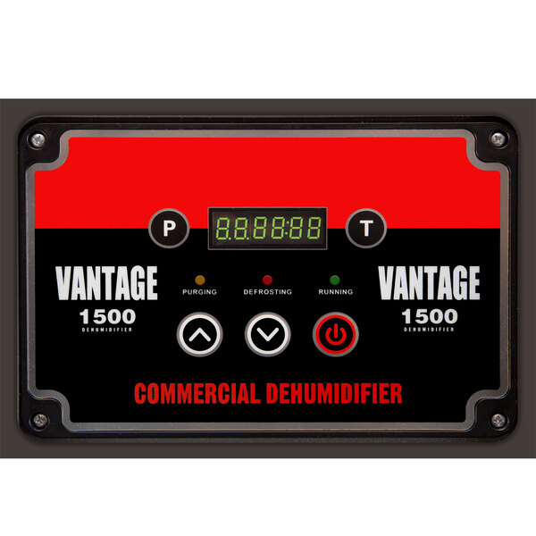 A rectangular black and red B-Air commercial dehumidifier with buttons and numbers.