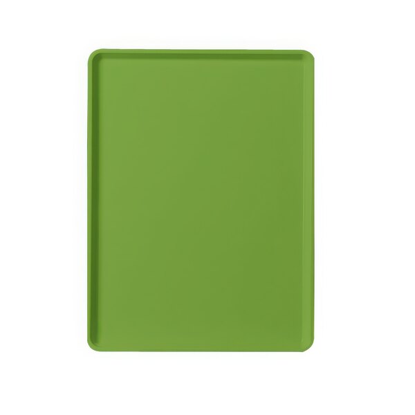 A green rectangular tray with a white border.