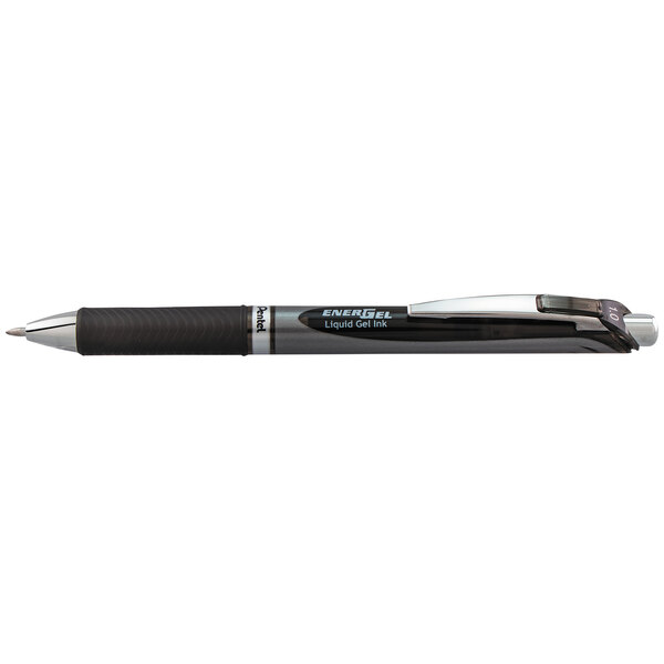 A black and silver Pentel EnerGel RTX pen.